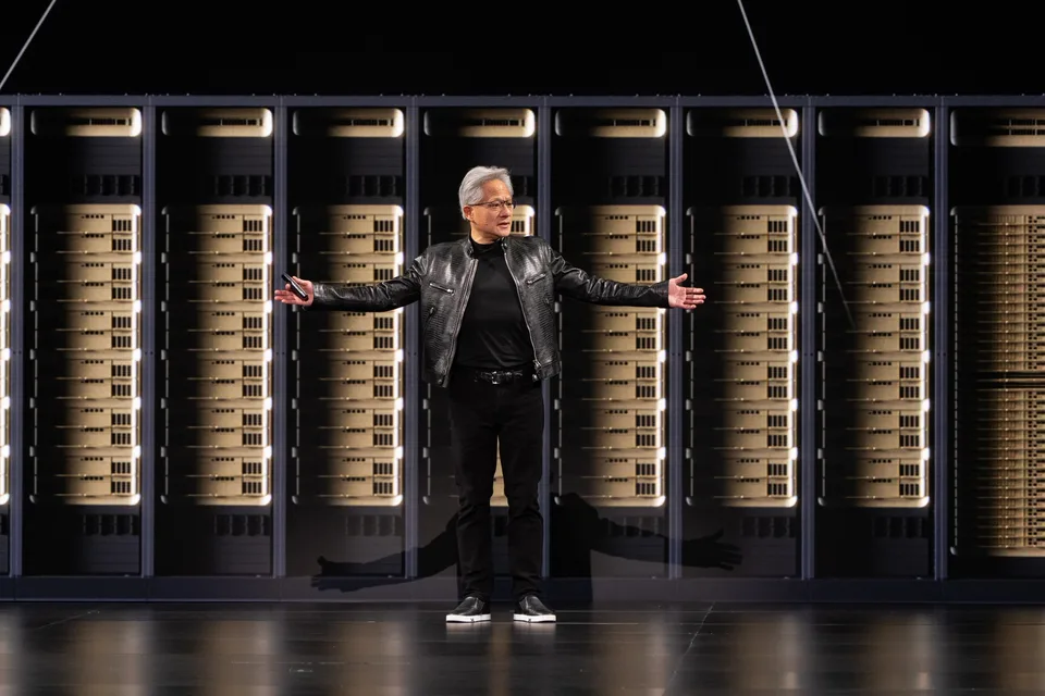 NVIDIA CEO Jensen Huang beside Vera Rubin systems
